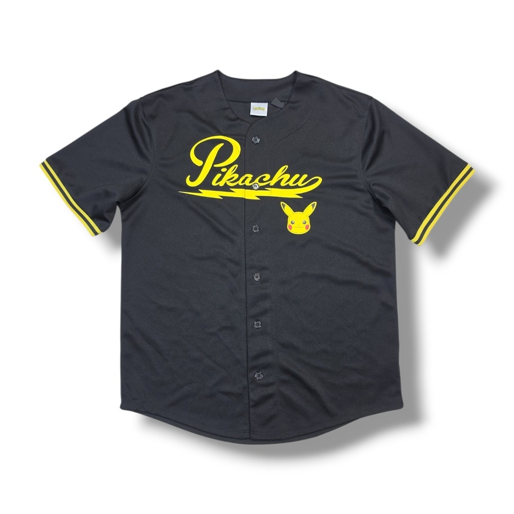 Pokemon Pikachu 025 Baseball Jersey Shirt Black Button Front‎ Youth Small/Medium